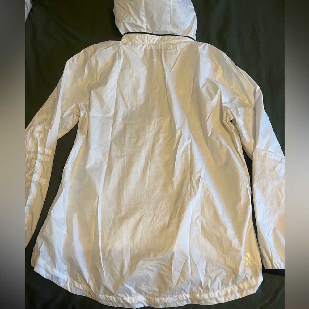 Adidas White Linear Packable Water Resistant Wind… - image 5
